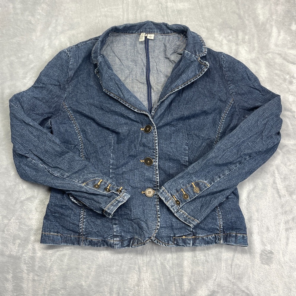 St. John's‎ Bay Cropped Jean Jacket Womens Large Blue Denim Stretch Button Front